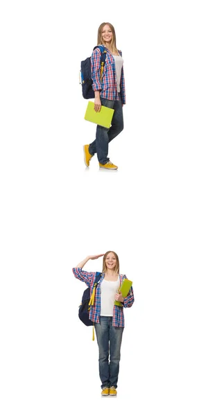 Collage einer jungen Studentin auf Weiß — Stockfoto