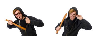 Beyaz izole beysbol sopası ile agresif adam