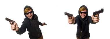 Beyaz izole silahlı saldırgan adam