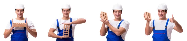 Hombre con ladrillo aislado en blanco — Foto de Stock