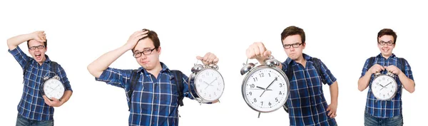 Estudante perdendo seus prazos de estudo em branco — Fotografia de Stock