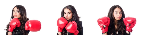 Mujer joven con guante de boxeo — Foto de Stock