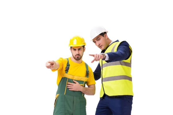 Beyaz arka plan üzerinde izole iki işçi — Stok fotoğraf