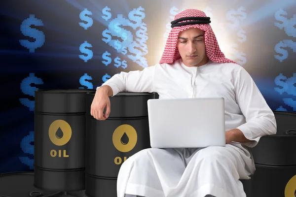 Arab businessman trading crude oil on laptop