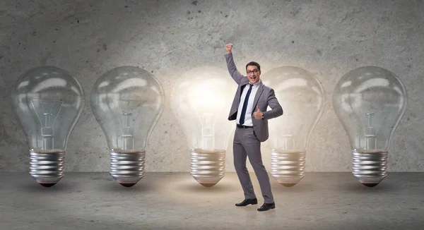 Businessman in new idea concept with light bulb — Stock Photo, Image