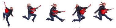 Gitarist beyaz üzerine izole
