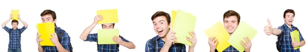 Young student with book on white — Stock Photo, Image