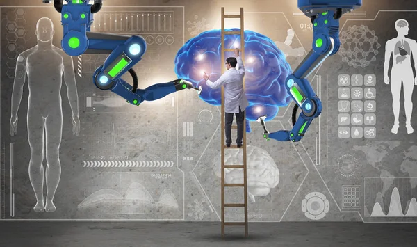 Arzt in futuristischem Medizinkonzept mit Gehirn — Stockfoto