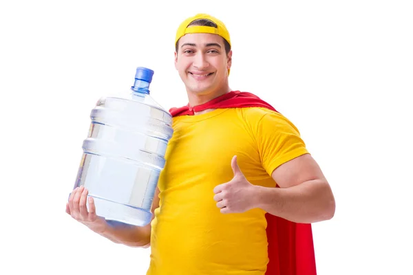 Man delivering water bottle isolated on white — Stock Photo, Image