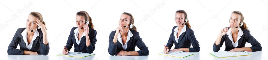 Call center assistant responding to calls