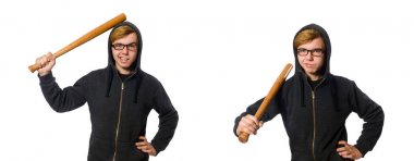 Beyaz izole beysbol sopası ile agresif adam