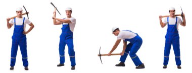 Baltası olan adam beyazda izole edilmiş.