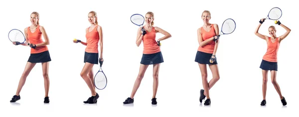 白人に隔離されたテニスをしている若い女性 — ストック写真