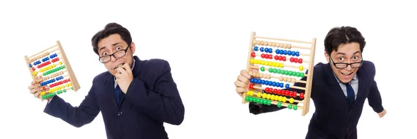 Funny businessman with abacus isolated on the white — Stock Photo, Image