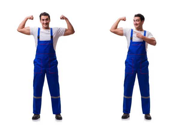 Handsome repairman wearing coveralls isolated on white — Stock Photo, Image