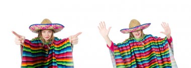 Güzel kız beyaz izole Meksika panço