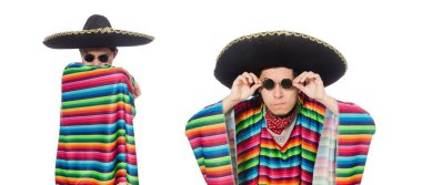 Komik Meksika giyen panço beyaz izole