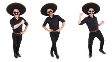 Meksika şapkası takan komik bir adam beyaz şapkalı.