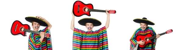 Divertido joven mexicano con guitarra aislada en blanco —  Fotos de Stock