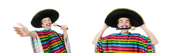 Lustige junge Mexikanerin singt isoliert auf weiß — Stockfoto