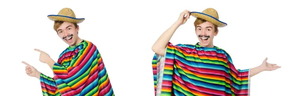 Funny young mexican with false moustache isolated on white — Stock Photo, Image