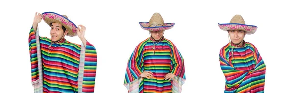 Mexicano engraçado usando poncho isolado no branco — Fotografia de Stock