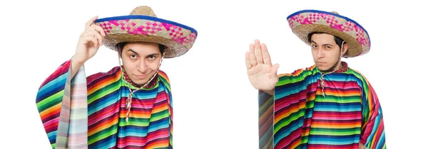 Mexicano engraçado usando poncho isolado no branco — Fotografia de Stock