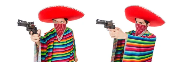 Divertido mexicano con arma aislada en blanco — Foto de Stock