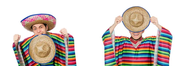 Mexicano engraçado usando poncho isolado no branco — Fotografia de Stock