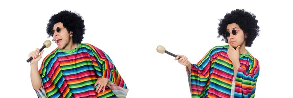 Divertido poncho mexicano con maracas aisladas en blanco — Foto de Stock
