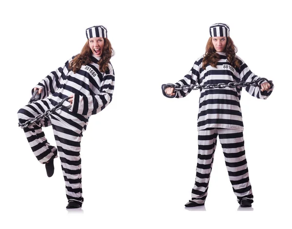 Prisioneiro em uniforme listrado em branco — Fotografia de Stock
