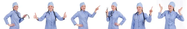 Femme médecin appuyant sur le bouton virtuel — Photo