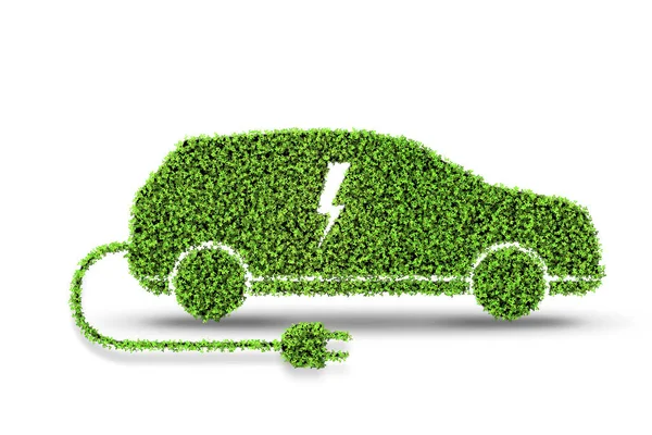 Elektrische groene auto geïsoleerd op de witte achtergrond 3D-rendering — Stockfoto
