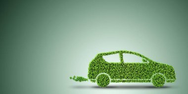 Yeşil çevre konseptinde elektrikli araba konsepti - 3D görüntüleme