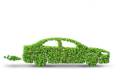 Yeşil çevre konseptinde elektrikli araba konsepti - 3D görüntüleme