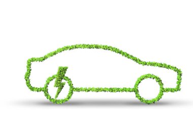 Yeşil çevre konseptinde elektrikli araba konsepti - 3D görüntüleme