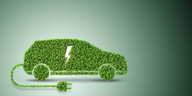 Yeşil çevre konseptinde elektrikli araba konsepti - 3D görüntüleme
