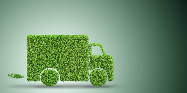 Yeşil çevre konseptinde elektrikli araba konsepti - 3D görüntüleme