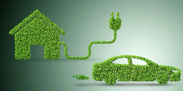 Conceito de carro elétrico no conceito de ambiente verde - renderização 3d — Fotografia de Stock