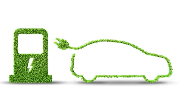 Concepto de coche eléctrico en concepto de entorno verde - 3d renderizado —  Fotos de Stock