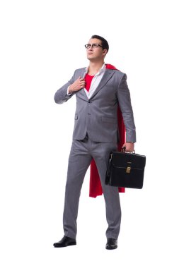 Beyaz arka plan üzerinde izole süper kahraman işadamı