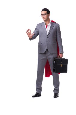 Beyaz arka plan üzerinde izole süper kahraman işadamı