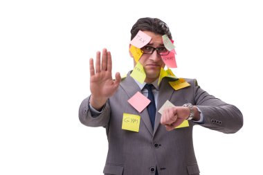 Birçok hatırlatıcıya sahip iş adamı beyazda izole edildi