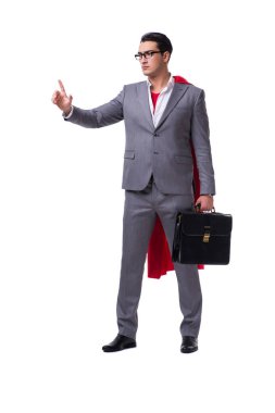 Beyaz arka plan üzerinde izole süper kahraman işadamı