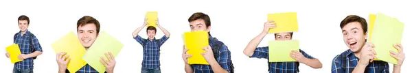 Joven estudiante con libro sobre blanco —  Fotos de Stock