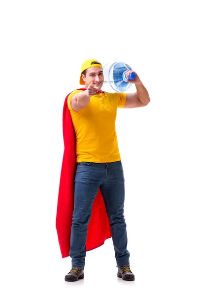 Man delivering water bottle isolated on white — Stock Photo, Image