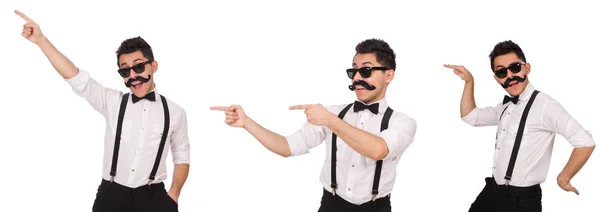 Jeune homme avec moustache isolé sur blanc — Photo