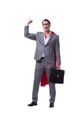 Beyaz arka plan üzerinde izole süper kahraman işadamı