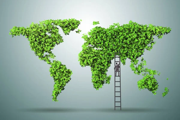 Üzletember-létrán a zöld környezet fogalma — Stock Fotó