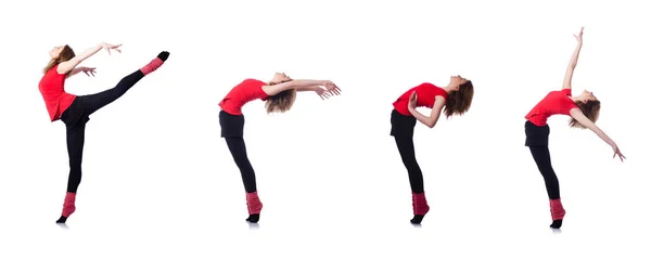 Young gymnast exercising on white — Stock Photo, Image